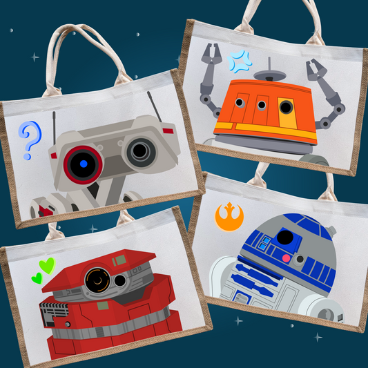 Robots Burlap Tote Bags