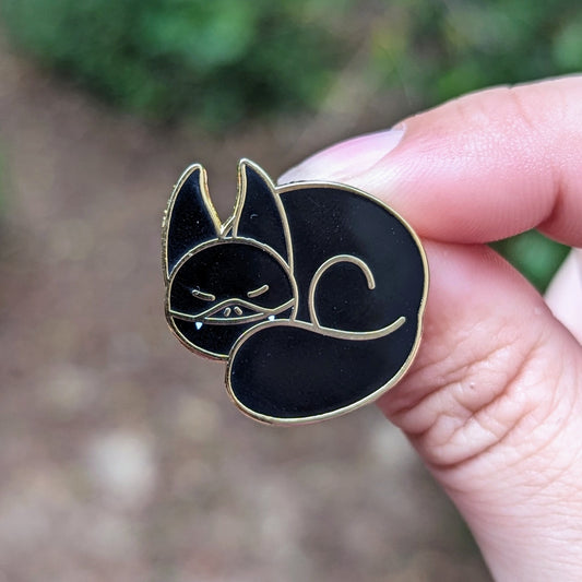 Black Curled Up Cat Pin