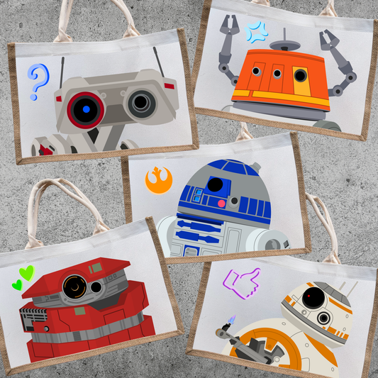 Robots Burlap Tote Bags (PREORDER)
