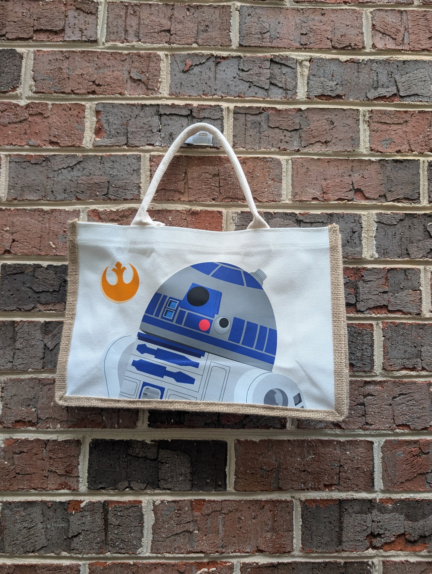 Robots Burlap Tote Bags