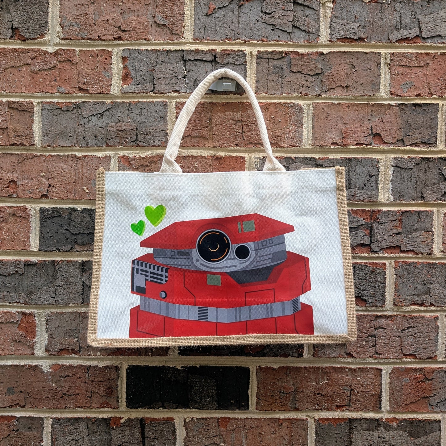 Robots Burlap Tote Bags