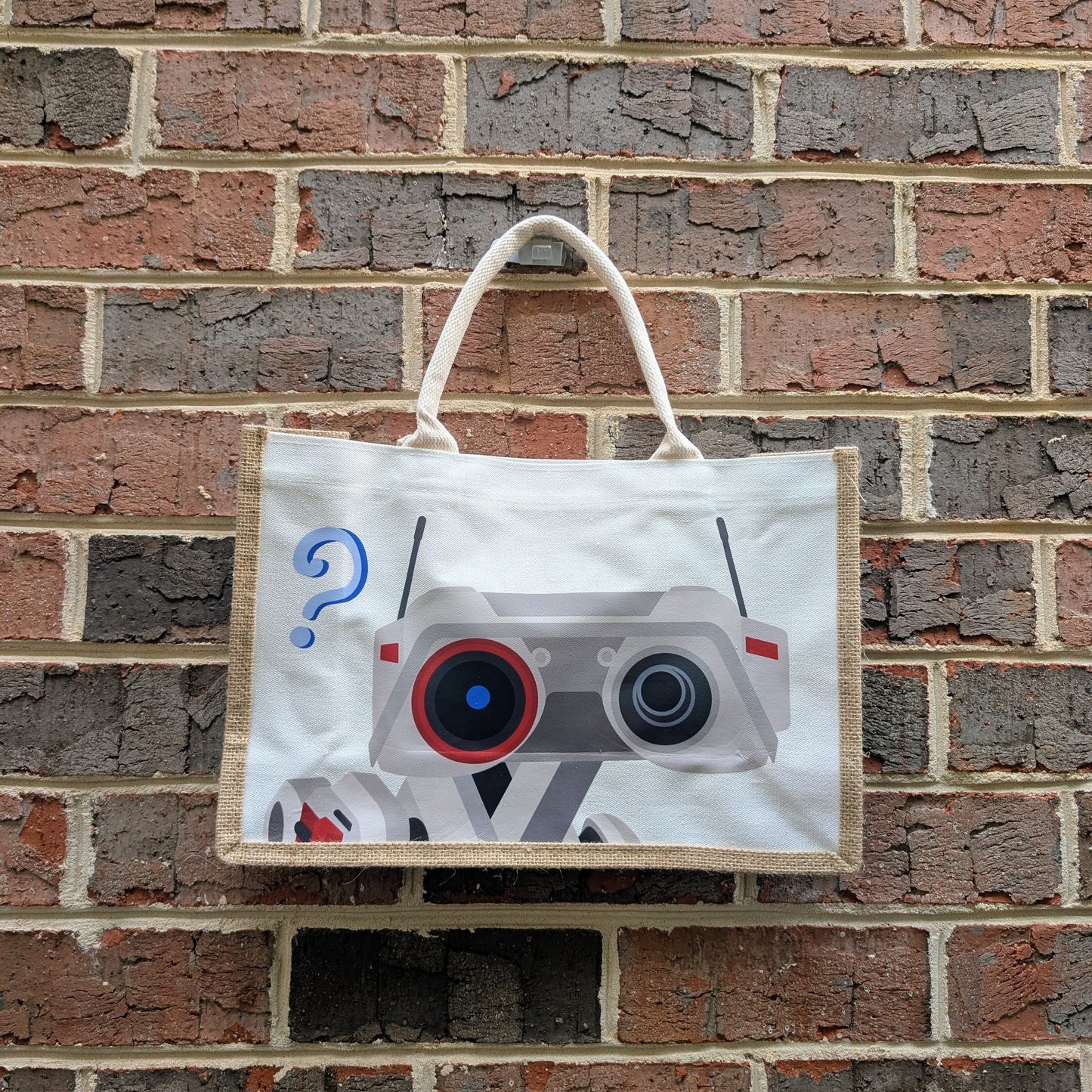 Robots Burlap Tote Bags